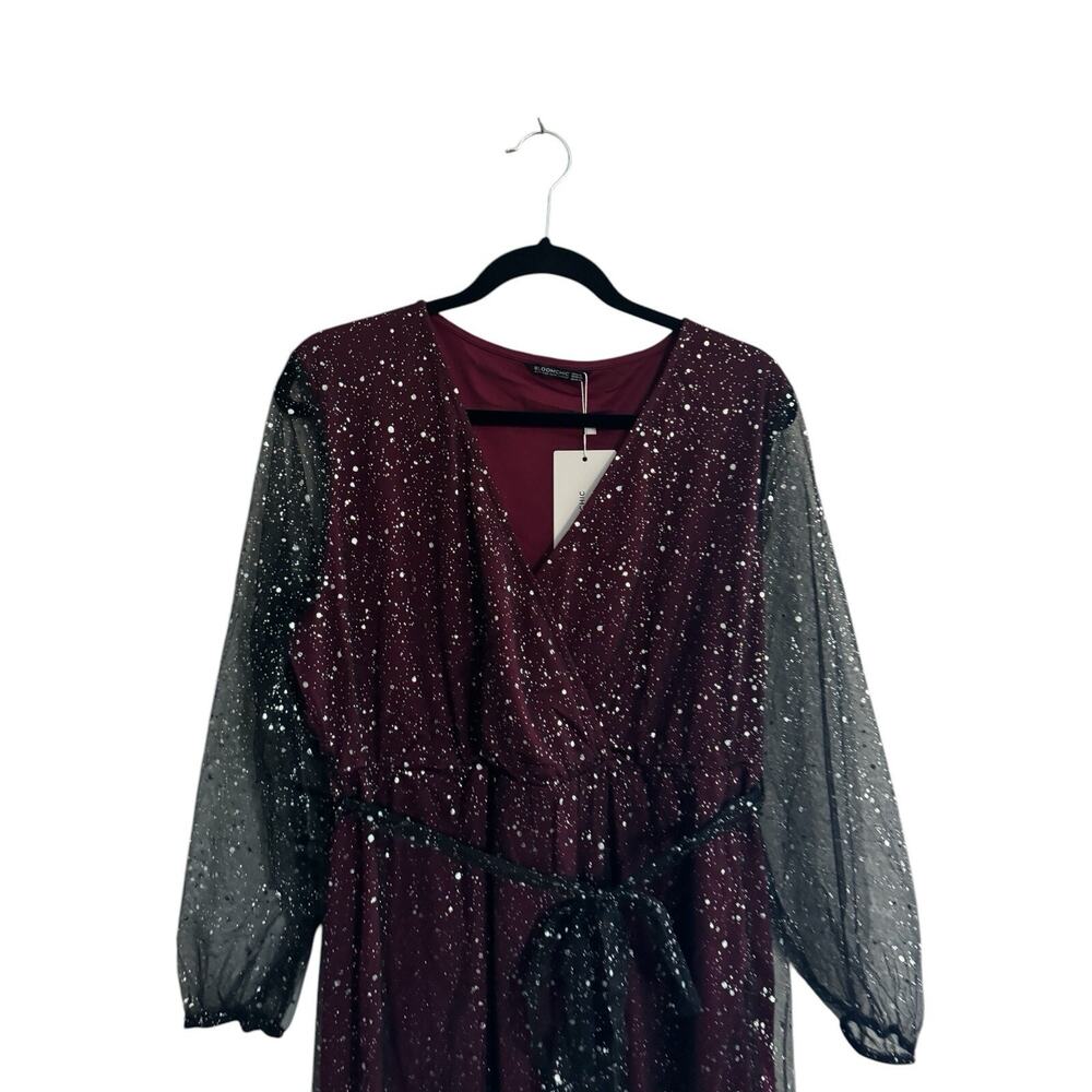 NWT Bloomchic Dress 14-16 Black Sheer Silver Burgundy Wine Fairy Witchy #3622 - Picture 2 of 10